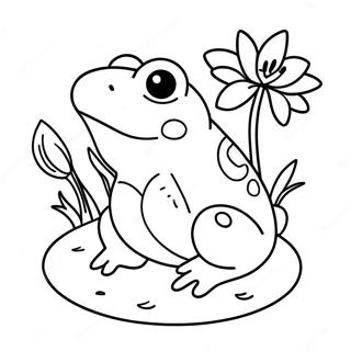 Katak Comel Duduk Di Atas Daun Teratai Halaman Mewarna 24257-5283