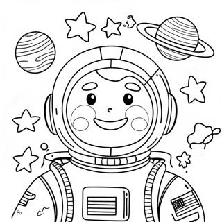 Astronaut Gembira Dengan Bintang Dan Planet Halaman Mewarna 29953-6528