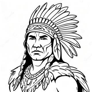 Pahlawan Native American Dengan Penutup Kepala Berbulu Mewarna 37452-8175