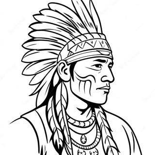 Pahlawan Native American Dengan Penutup Kepala Berbulu Mewarna 37452-8176