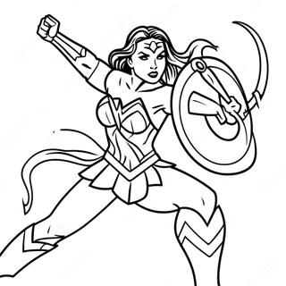 Gambar Mewarna Wonder Woman Dalam Pose Pertempuran 37923-8277