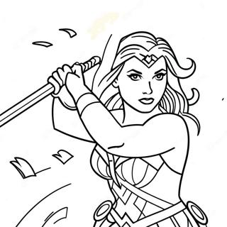 Gambar Mewarna Wonder Woman Dalam Pose Pertempuran 37923-8278