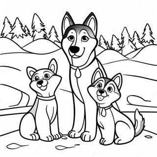 Keluarga Husky Di Dalam Salji Halaman Mewarna 38277 8364