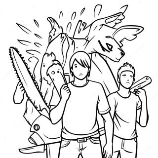 Halaman Mewarna Chainsaw Man Dengan Kawan Kawan 42730-9341