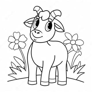 Kambing Kartun Dengan Bunga Halaman Mewarna Halaman Mewarna