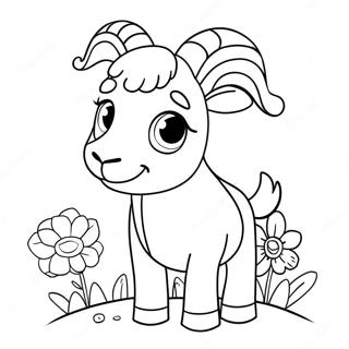 Kambing Kartun Dengan Bunga Halaman Mewarna Halaman Mewarna