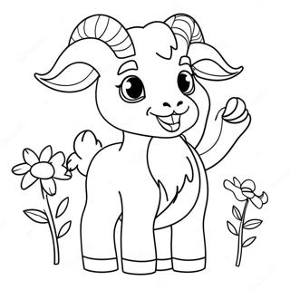 Kambing Kartun Dengan Bunga Halaman Mewarna Halaman Mewarna