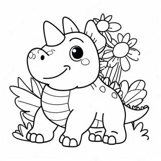 Halaman Mewarna Stegosaurus Comel Dengan Bunga 43294-9466