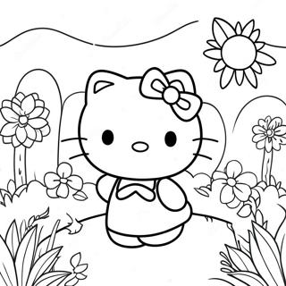 Gambar Mewarna Hello Kitty Di Taman Bunga 562-893