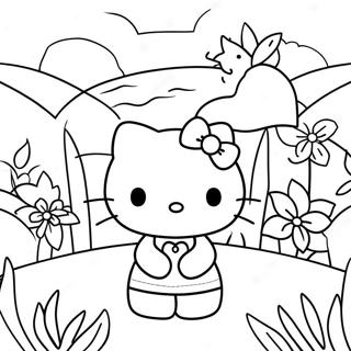 Gambar Mewarna Hello Kitty Di Taman Bunga 562-895