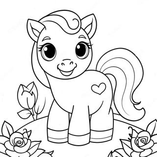 Laman Mewarna Kuda Poni Comel Dengan Bunga 59297-12993