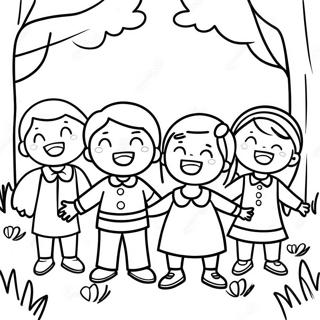 Halaman Mewarna Kanak Kanak Ceria Menyanyi Di Taman 62321 13735