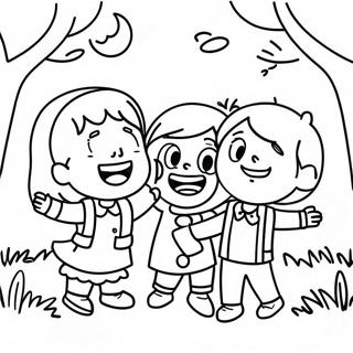 Halaman Mewarna Kanak Kanak Ceria Menyanyi Di Taman 62321 13736