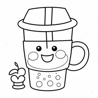 Halaman Mewarna Cawan Kopi Comel Dengan Wajah Tersenyum 62411-13768
