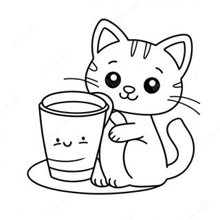 Halaman Mewarna Kucing Comel Dengan Mug Kopi 62413-13775