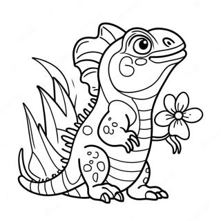 Iguana Gembira Dengan Bunga Halaman Mewarna 63700 14134