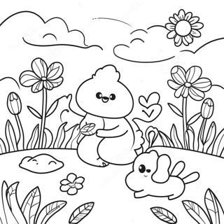 Gambar Mewarna Taman Musim Bunga Yang Ceria 655-1633