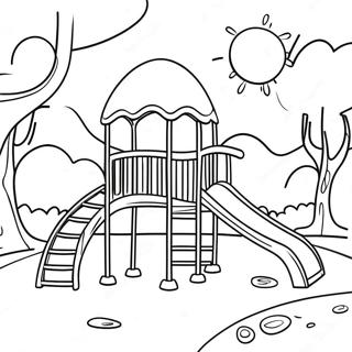 Halaman Mewarna Pemandangan Taman Permainan Berwarna Warni 72362-16131