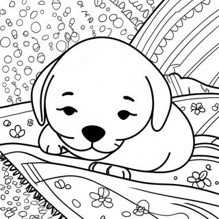 Halaman Mewarna Anak Anjing Mengantuk Di Atas Selimut 73524 17041