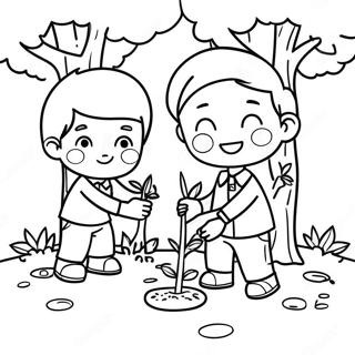 Kanak Kanak Ceria Menanam Pokok Halaman Mewarna 76297 19201