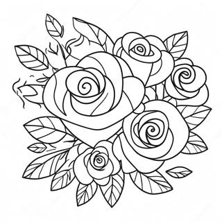 Halaman Mewarna Bouquet Mawar Hati Yang Elegan 76626-19453