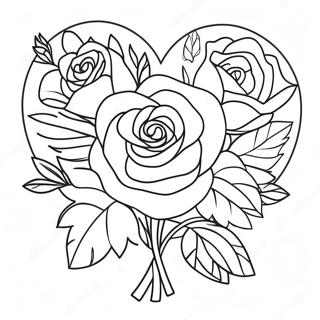 Halaman Mewarna Bouquet Mawar Hati Yang Elegan 76626-19455