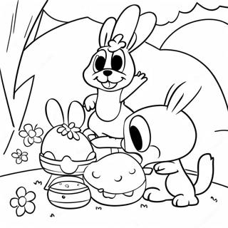 Halaman Mewarna Piknik Paskah Bluey Dan Kawan Kawan 77141-19841