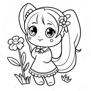 Halaman Mewarna Chibi Miku Dengan Bunga 77708-20282