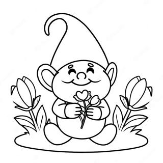 Halaman Mewarna Gnome Hari Valentine Yang Gembira Memegang Bunga 81081-22883