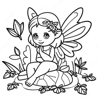 Peri Terpesona Duduk Di Atas Daun Gambar Mewarna 8207-1618