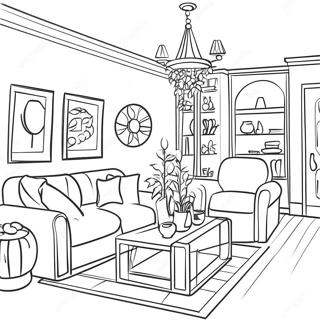 Halaman Mewarna Reka Bentuk Dalaman Ruang Tamu Selesa 83241-24587