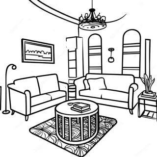 Halaman Mewarna Reka Bentuk Dalaman Ruang Tamu Selesa 83241-24588