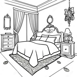 Halaman Mewarna Reka Bentuk Dalaman Bilik Tidur Anggun 83243-24593