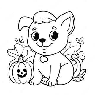 Halaman Mewarna Anak Anjing Halloween Comel Dengan Labu 84010-25195