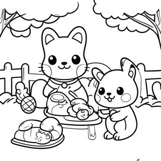 Halaman Mewarna Calico Critters Yang Gembira Di Piknik 89785 29952