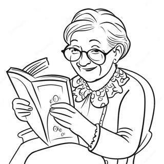 Halaman Mewarna Nenek Membaca Buku 90405 30426