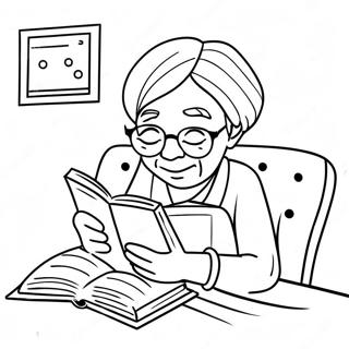 Halaman Mewarna Nenek Membaca Buku 90405 30428