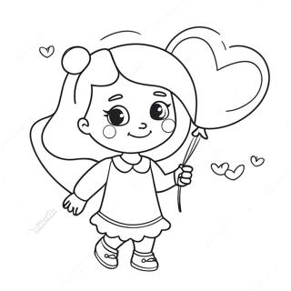 Halaman Mewarna Anak Perempuan Dengan Belon Bentuk Hati 90457-30466