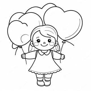 Halaman Mewarna Anak Perempuan Dengan Belon Bentuk Hati 90457-30467