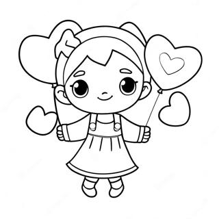 Halaman Mewarna Anak Perempuan Dengan Belon Bentuk Hati 90457-30468