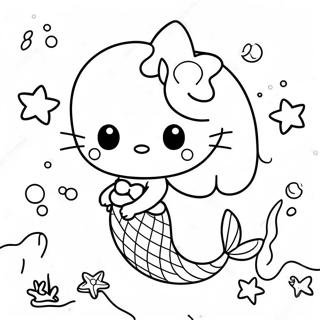 Halaman Mewarna Puteri Duyung Hello Kitty Yang Comel Dengan Bintang Laut 97518 36424