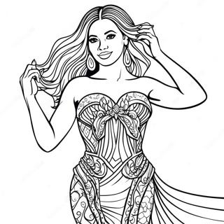 Halaman Mewarna Beyonce Dengan Pakaian Berkilau 97674-36640